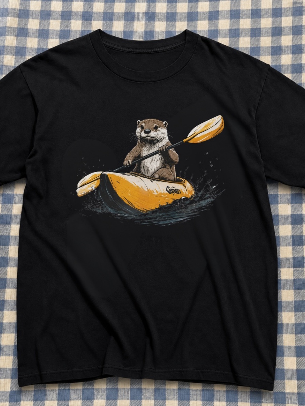 Vintage Black Men's Kayak Otter Graphic T -Shirts